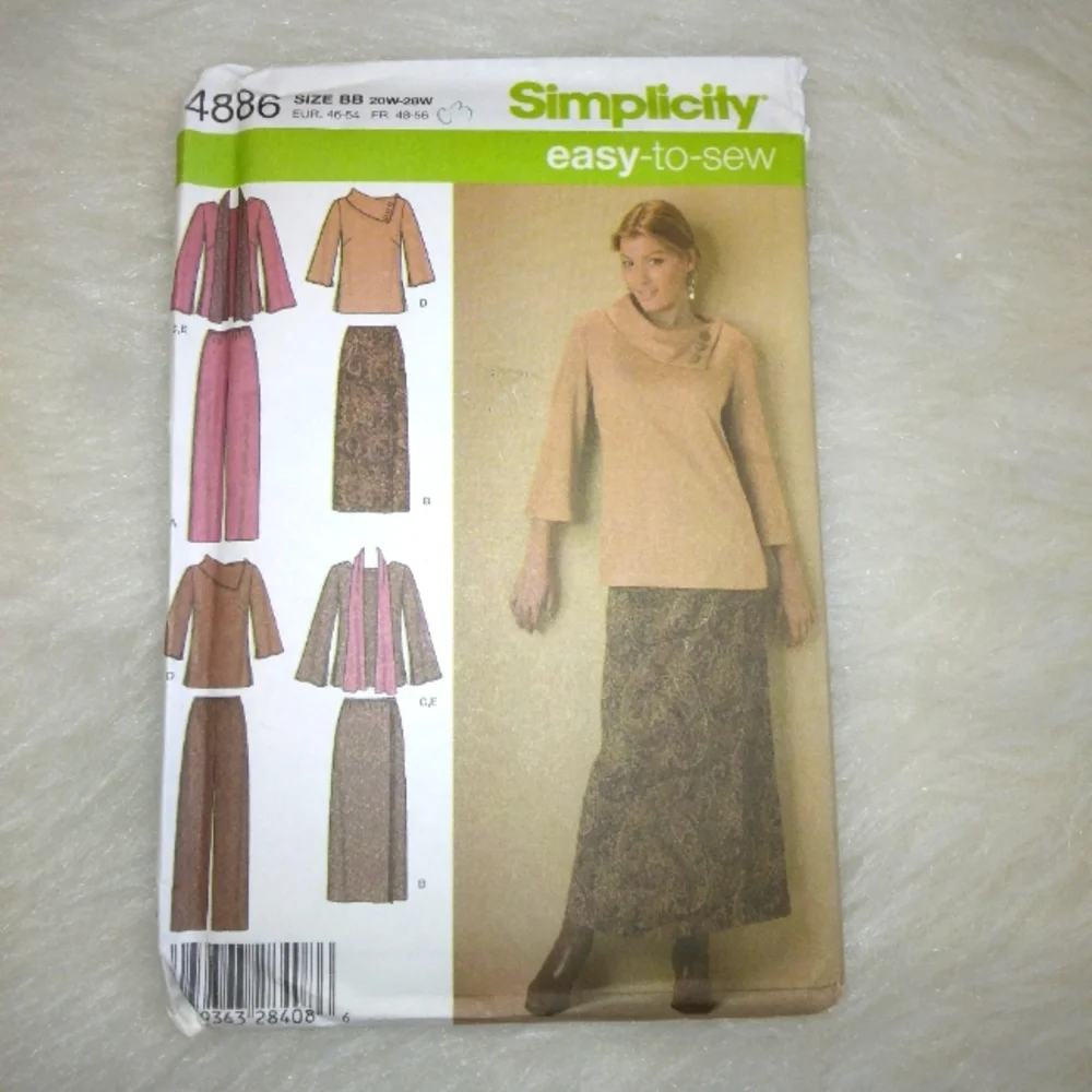 SIMPLICITY 4886 EASY TO SEW woman's tops pants skirt & scarf sz 20W-28W